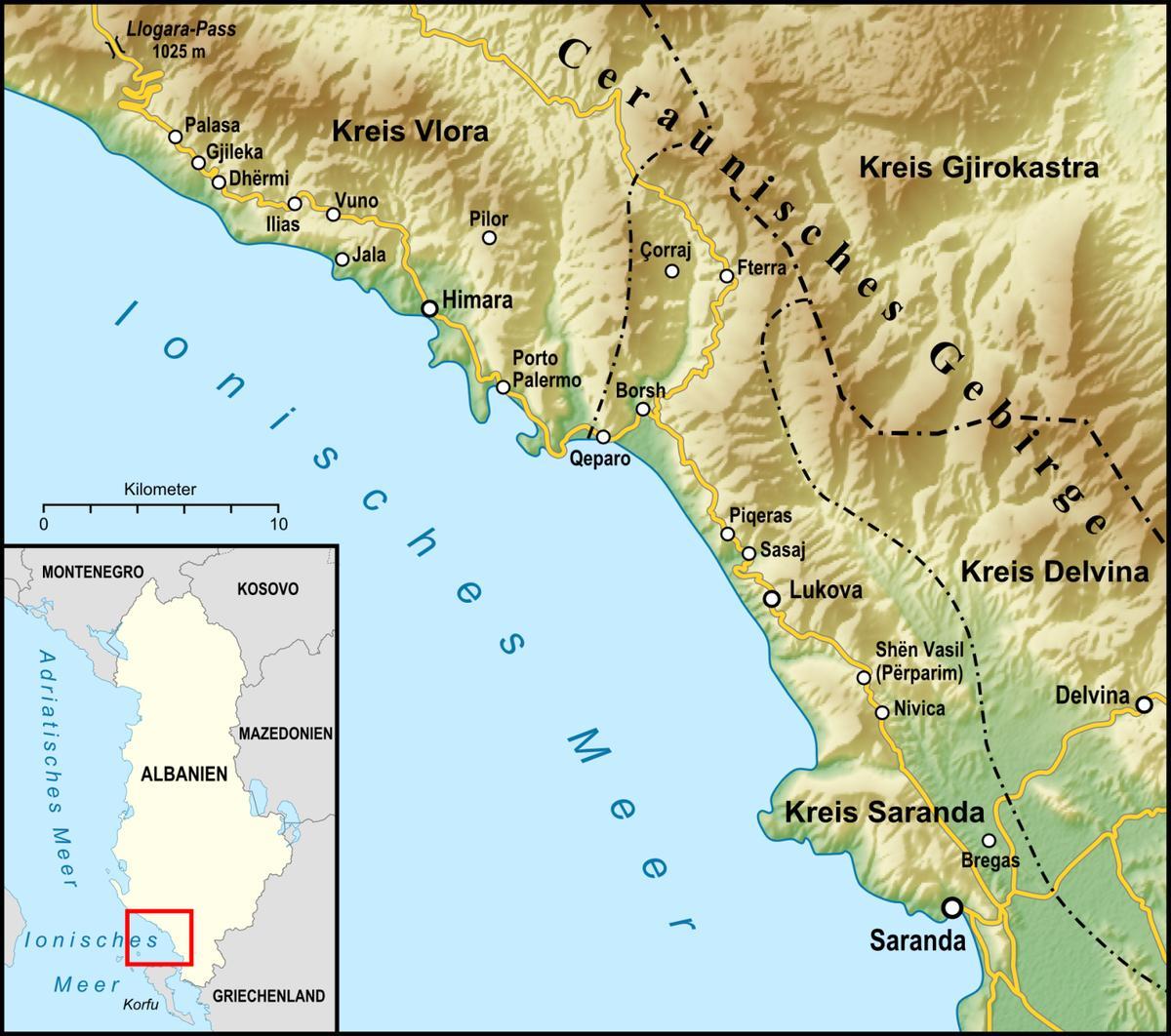 карта албанскай Рыўеры