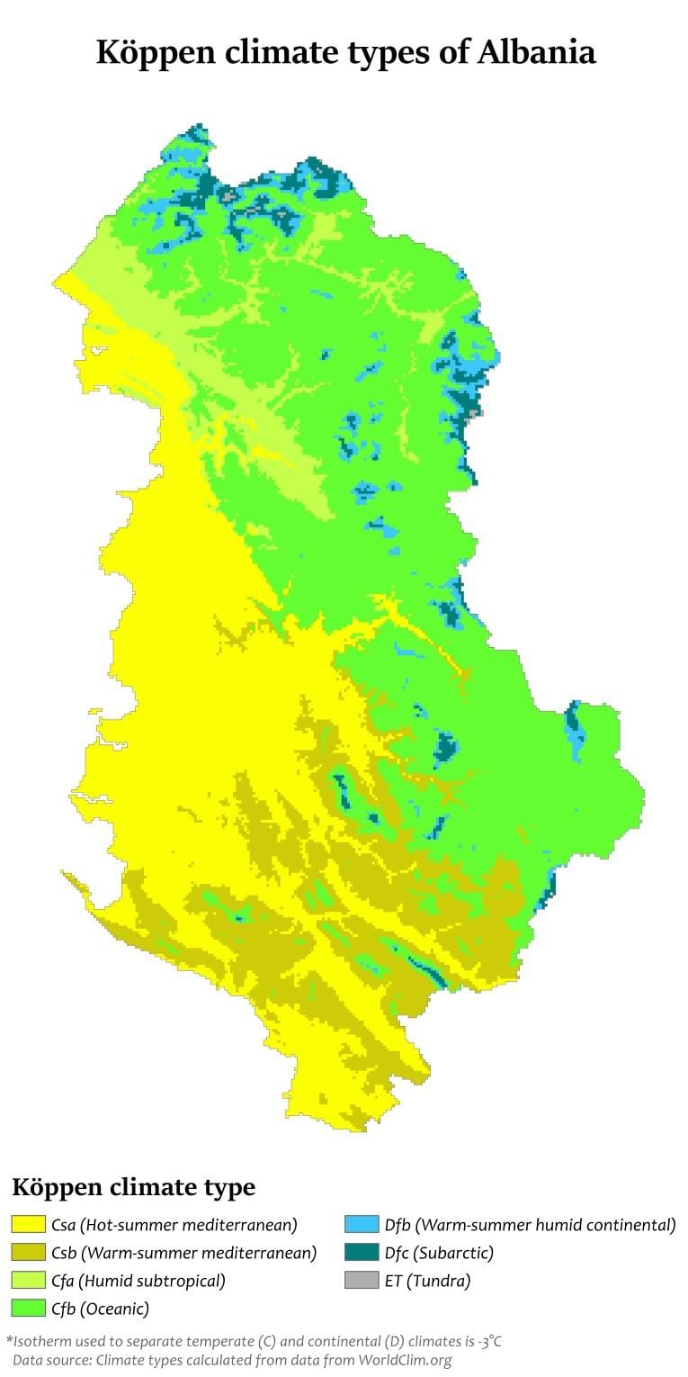 карта Албаніі клімат
