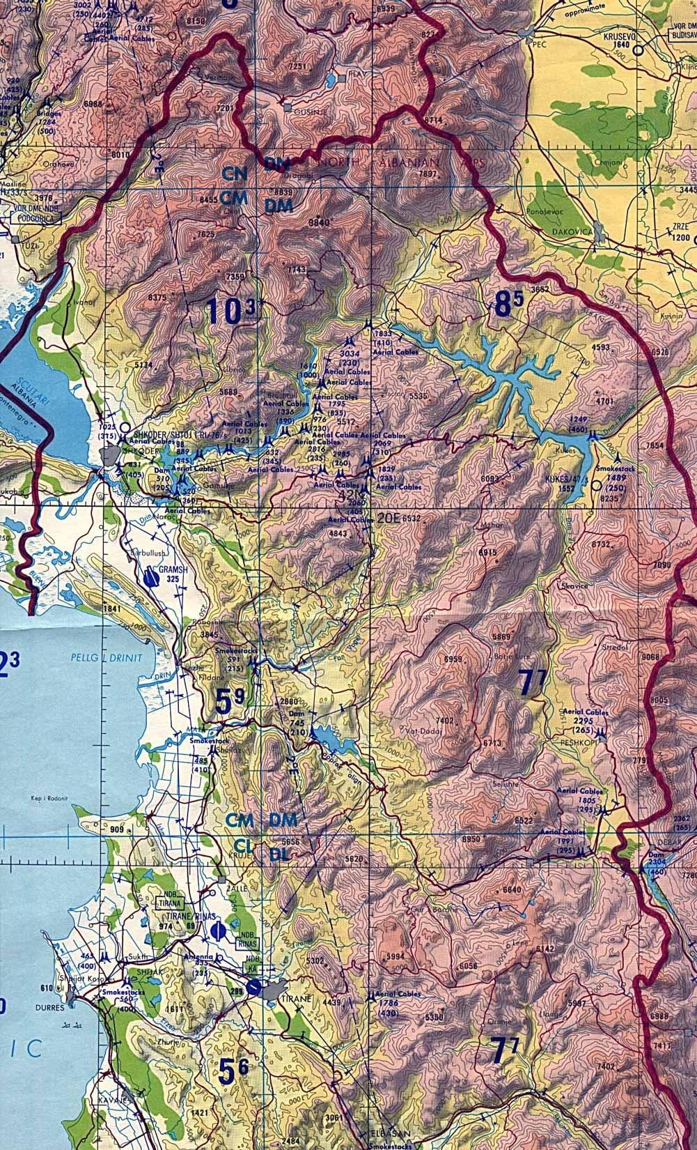 карта Албаніі тапаграфічная