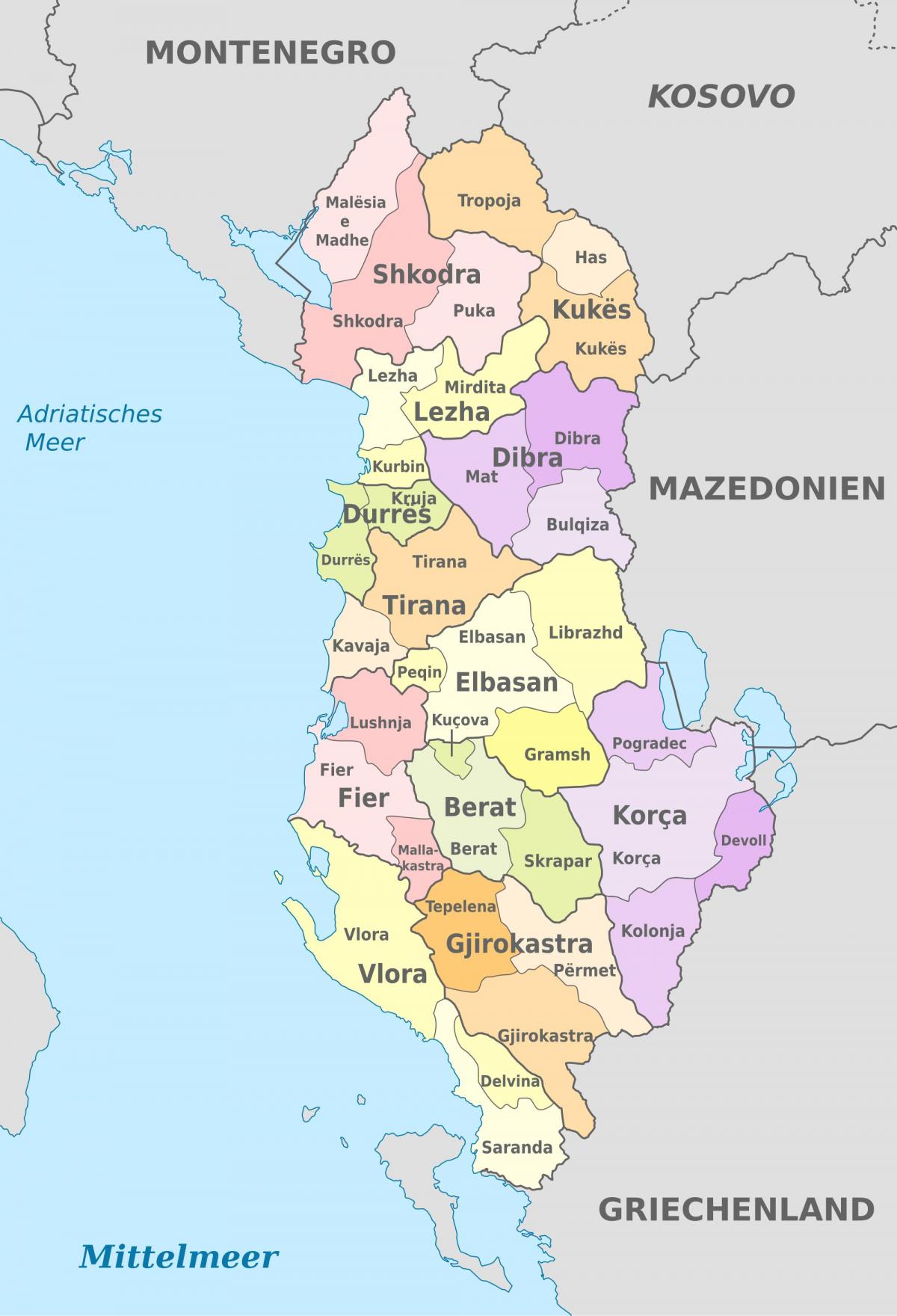 карта Албаніі палітычныя