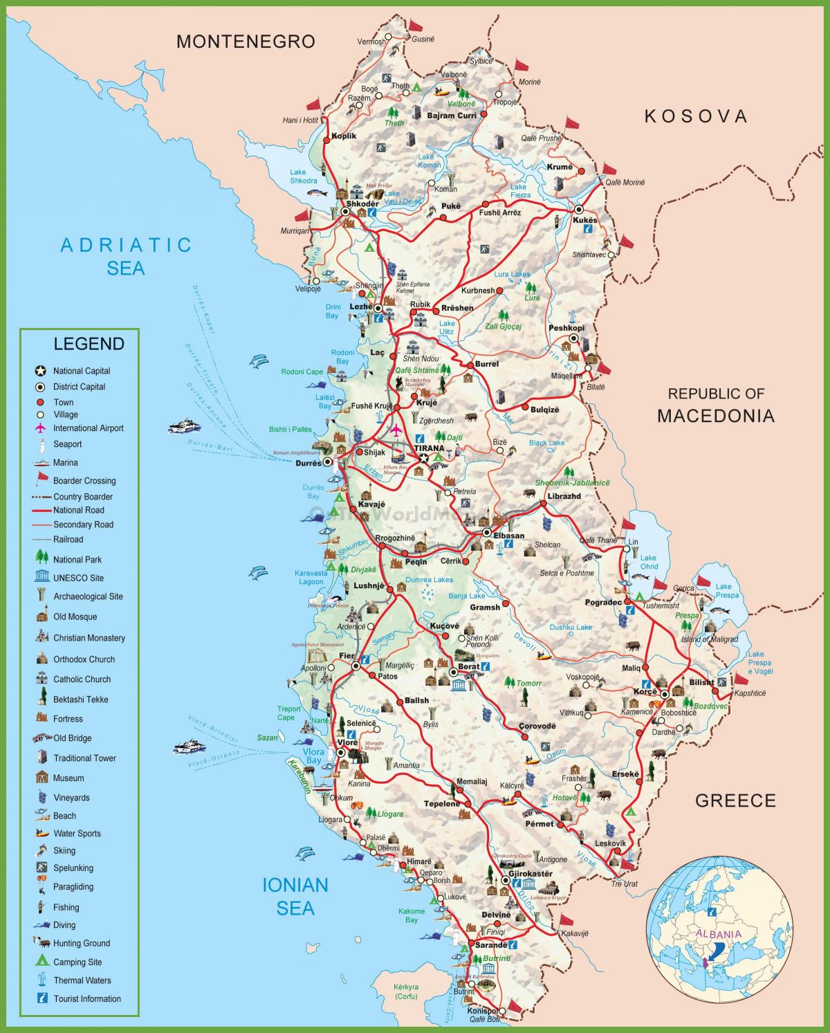 карта Албаніі турыст